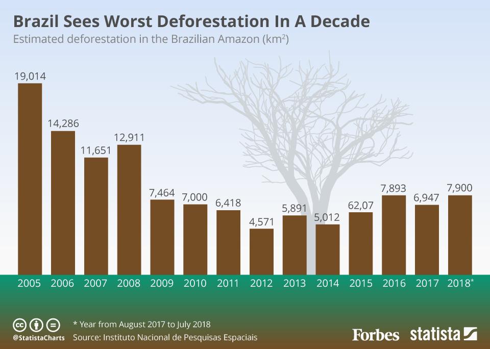Infographic showing deforestation rates in Brazil.