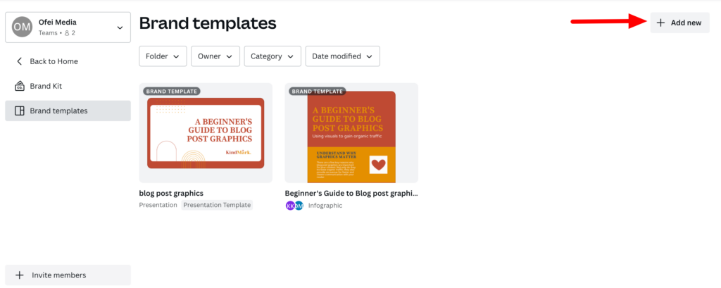 How to "add new" brand template into Canva.