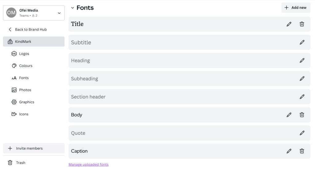 How to alter and add your own fonts in Brand Hub on Canva.