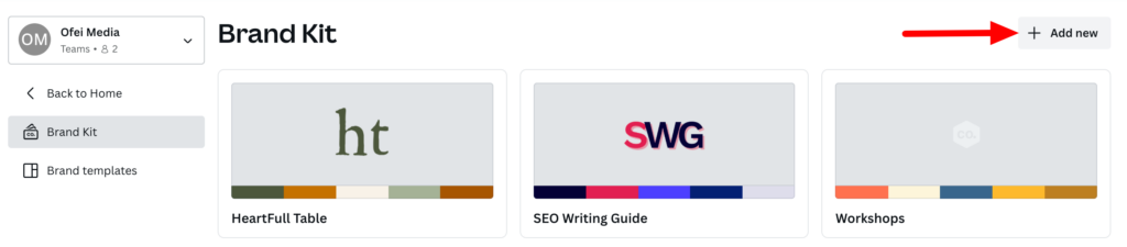 How to add a new brand kit in Canva.